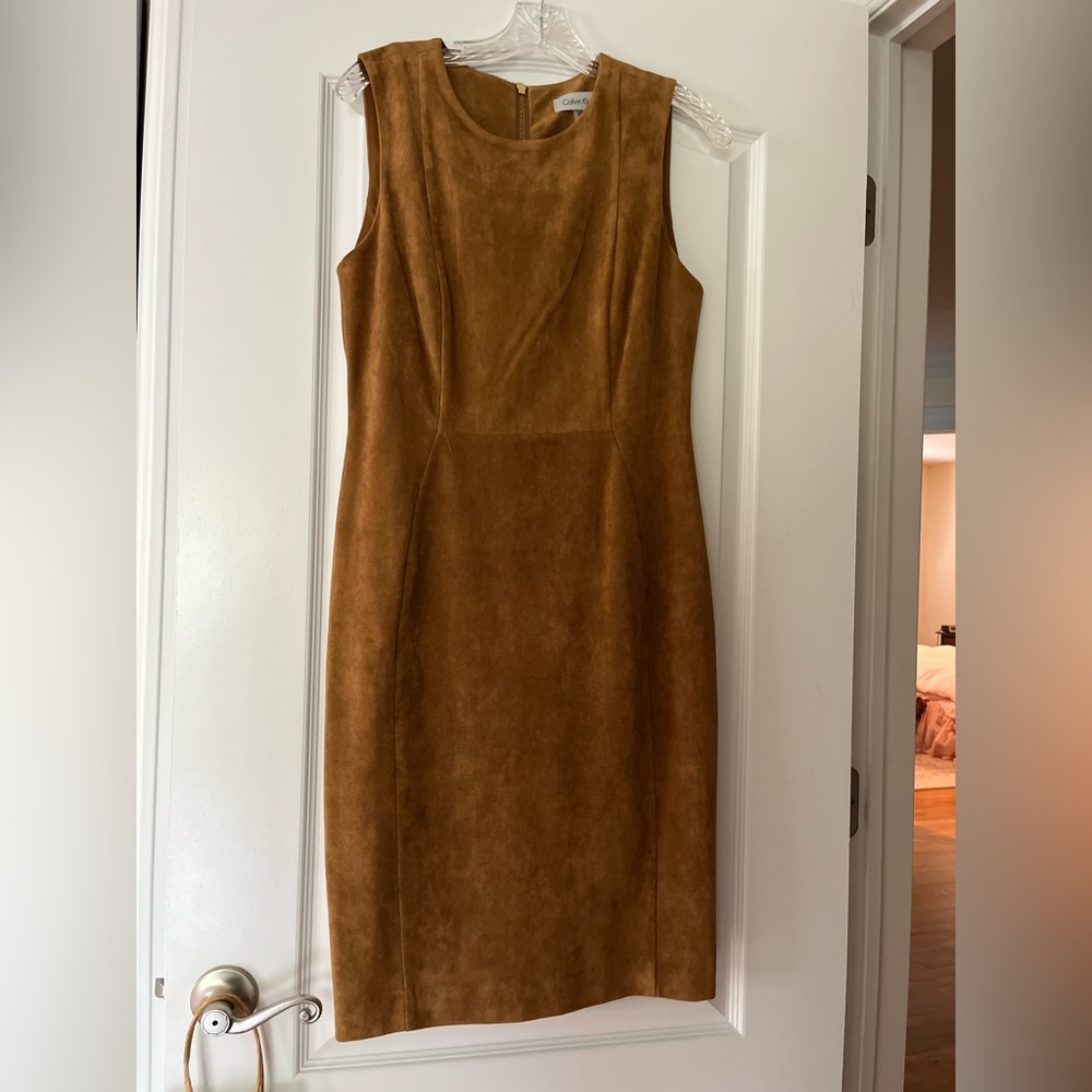Calvin Klein size 8 sleeveless dress tan faux suede